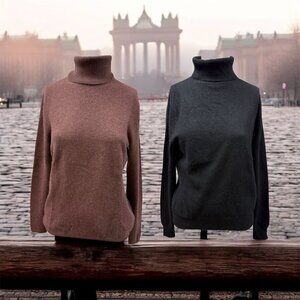 Lord & Tylor, Woman,2 Cashmere Sweaters $30 Each,Black,Brown,Size L,Turtleneck.!
